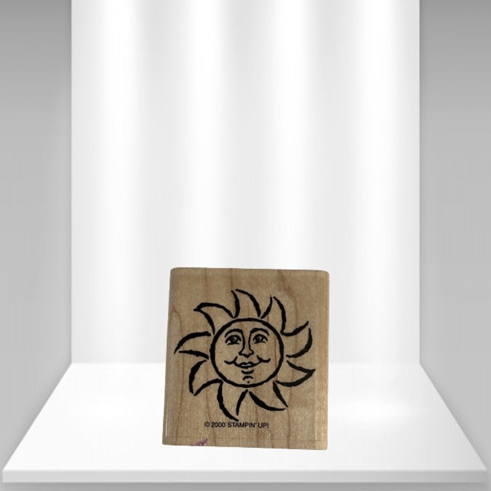 Vintage 2000 Sun Design Wooden Handle Rubber Stamp